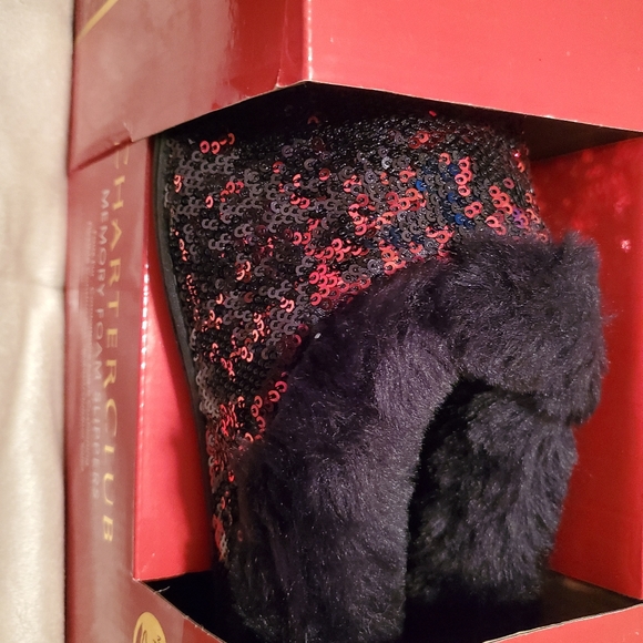 Charter Club Glitter Red/ Black Glitter Slippers - Picture 2 of 4